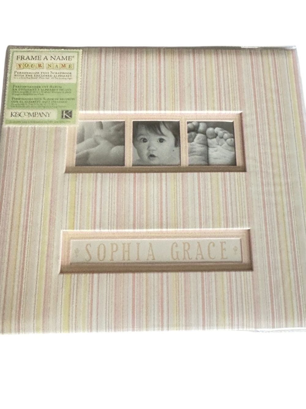 K & Company 12x12 Pink Striped Scrapbook Album Baby Girl Frame A Name NEW
